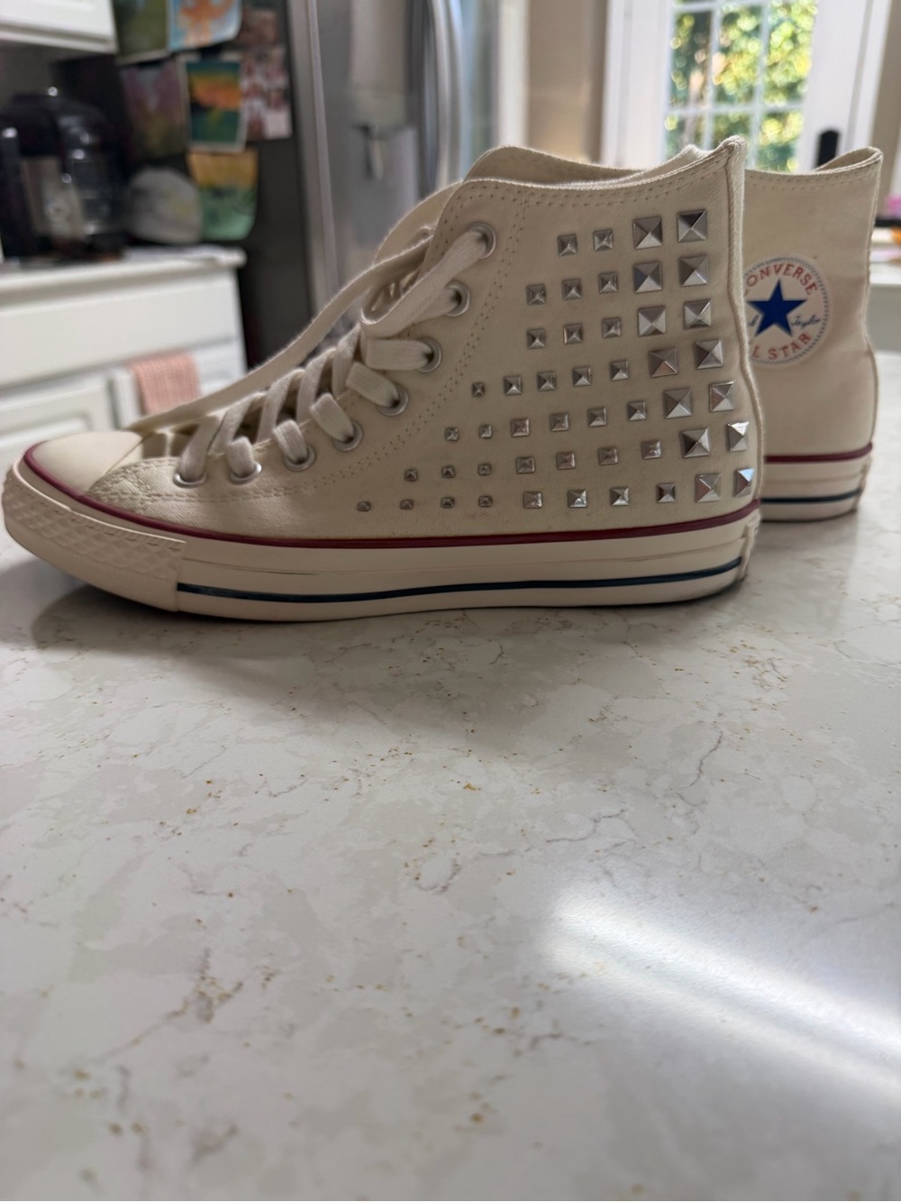 Converse High Top Sneakers Cream with Silver Studs women’s size 7